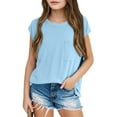thumbnail image 3 of Inglocry Girls Summer Casual Tops Short Sleeve Textured T Shirts Cute Comfy Tees Summer Fashion Summer Tops For Teens Light Blue 2-3Y, 3 of 4