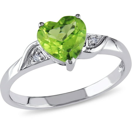 1-1/3 Carat T.G.W. Peridot and Diamond-Accent 10kt White Gold Heart Ring