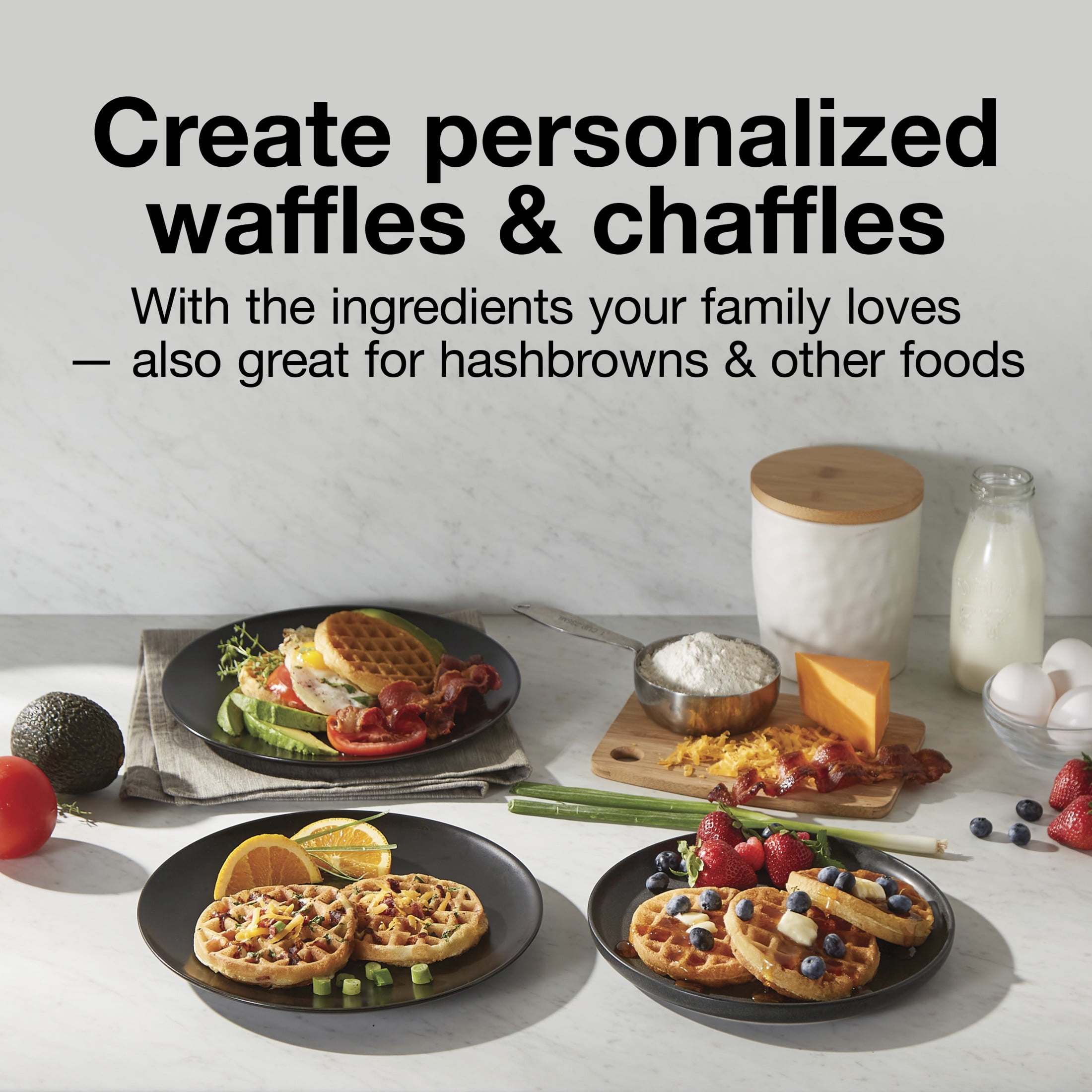 Proctor Silex Double Mini Waffle Maker with Nonstick Grids, Makes 4 in. Round Waffles, Black