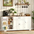 thumbnail image 2 of Coffee Bar Cabinet, 56" Sideboard Buffet Cabinet with Drawer, 4 Doors & Open Side Shelves, Storage Cabinet for Kitchen, Dining Room, Living Room, Coffee Station, White+Retro Desktop, 2 of 11