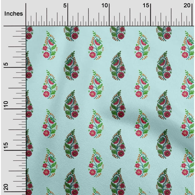 oneOone Polyester Lycra Fabric Leaves & Floral Block Print Sewing Fabric BTY 56 Inch Wide