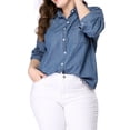 thumbnail image 5 of Agnes Orinda Women's Plus Size Long Sleeve Point Collar Denim Casual Shirt 2X Navy Blue, 5 of 9