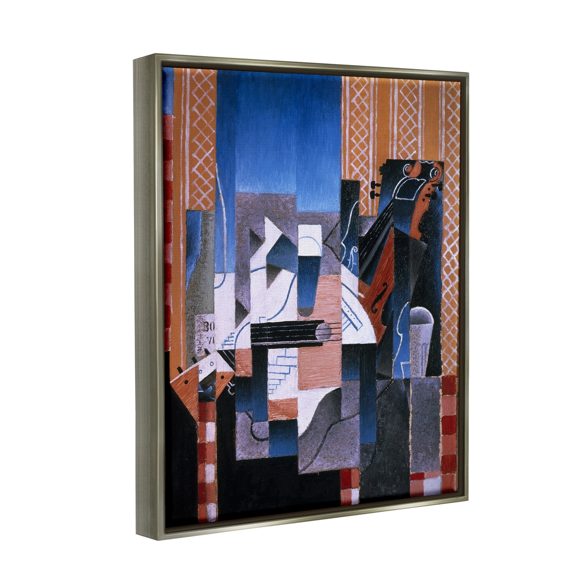 Stupell Industries Violon et Guitare Juan Gris Classic Abstract Painting Painting Luster Gray Floating Framed Canvas Print Wall Art, Design by one1000paintings