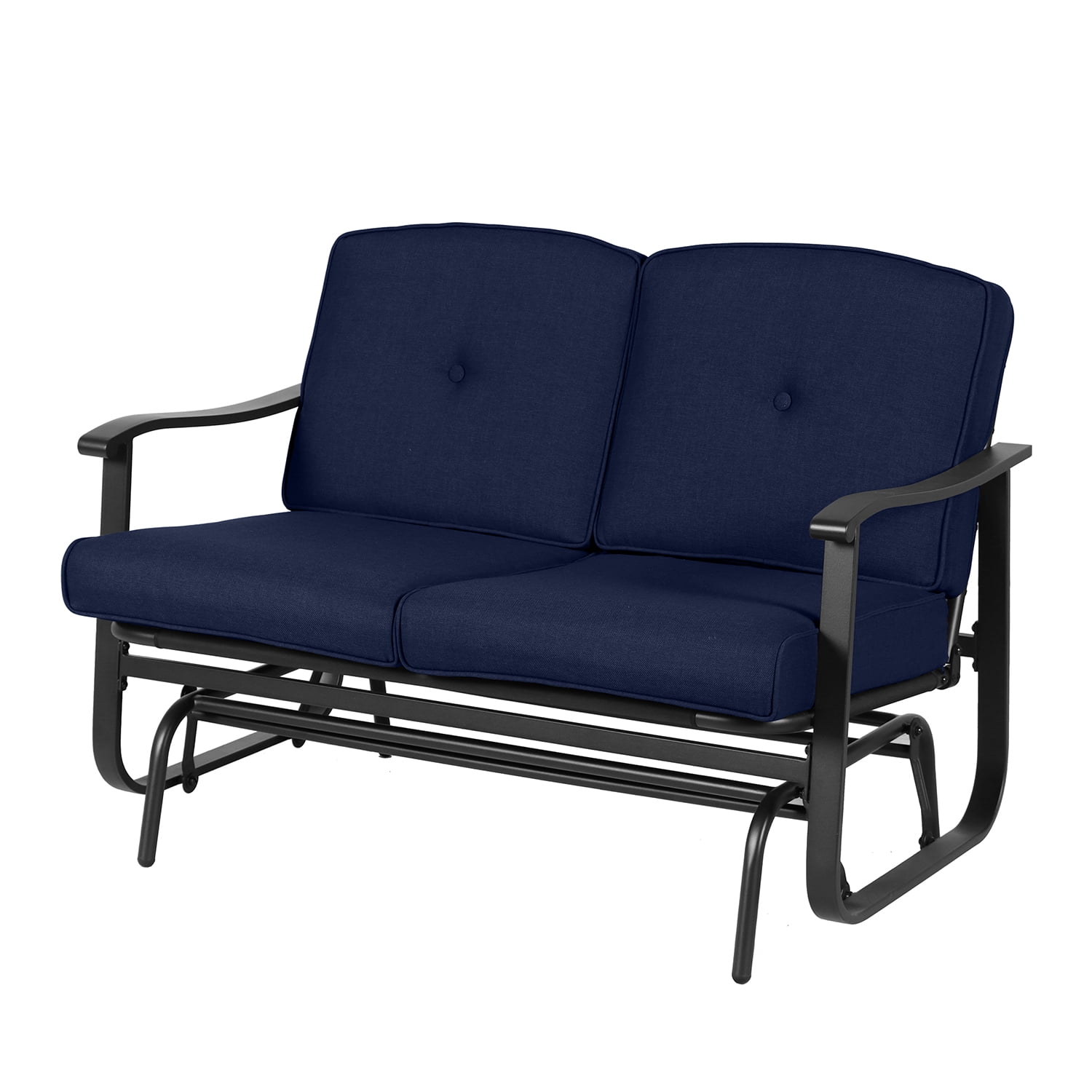 Mainstays Belden Park Cushion Steel Outdoor Glider Bench - Navy Blue/Black
