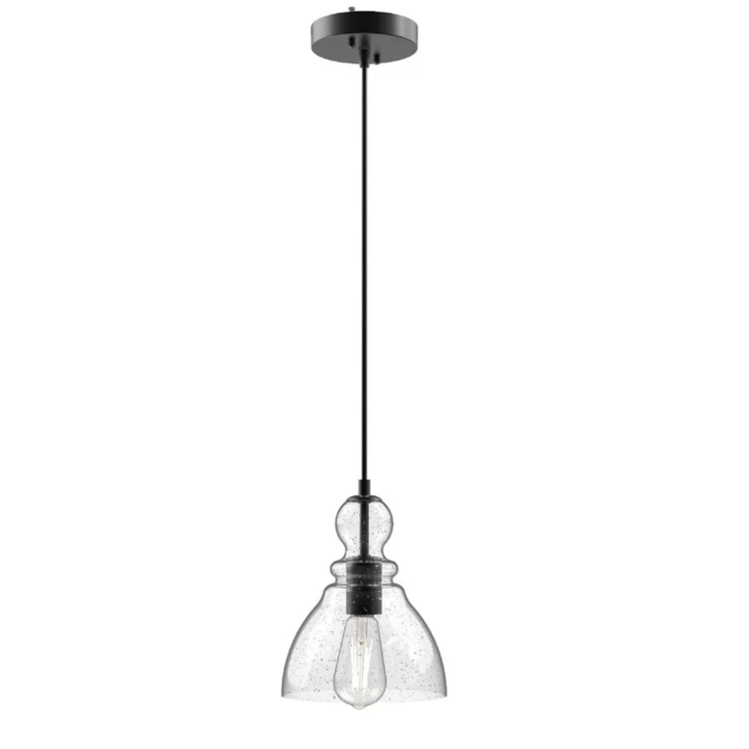 Better Homes & Gardens 56” Height Adjustable Black Pendant Ceiling Light, Metal Base Glass Shade CA