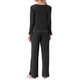 thumbnail image 3 of Pijamas de mujer de manga larga con lazo lateral, botones en la parte delantera, dobladillo con volantes y pantalones de pierna ancha, conjunto de ropa de dormir, color negro, 3 of 6