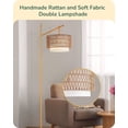 thumbnail image 3 of Rattan Arc Floor Lamp with Remote,Gold Farmhouse Floor Lamp with Dimmable LED Bulb,Rattan & Fabric Double Shades,Foot Switch,Wicker Adjustable Tall Lamp for Living Room, Bedroom, Office,, 3 of 16