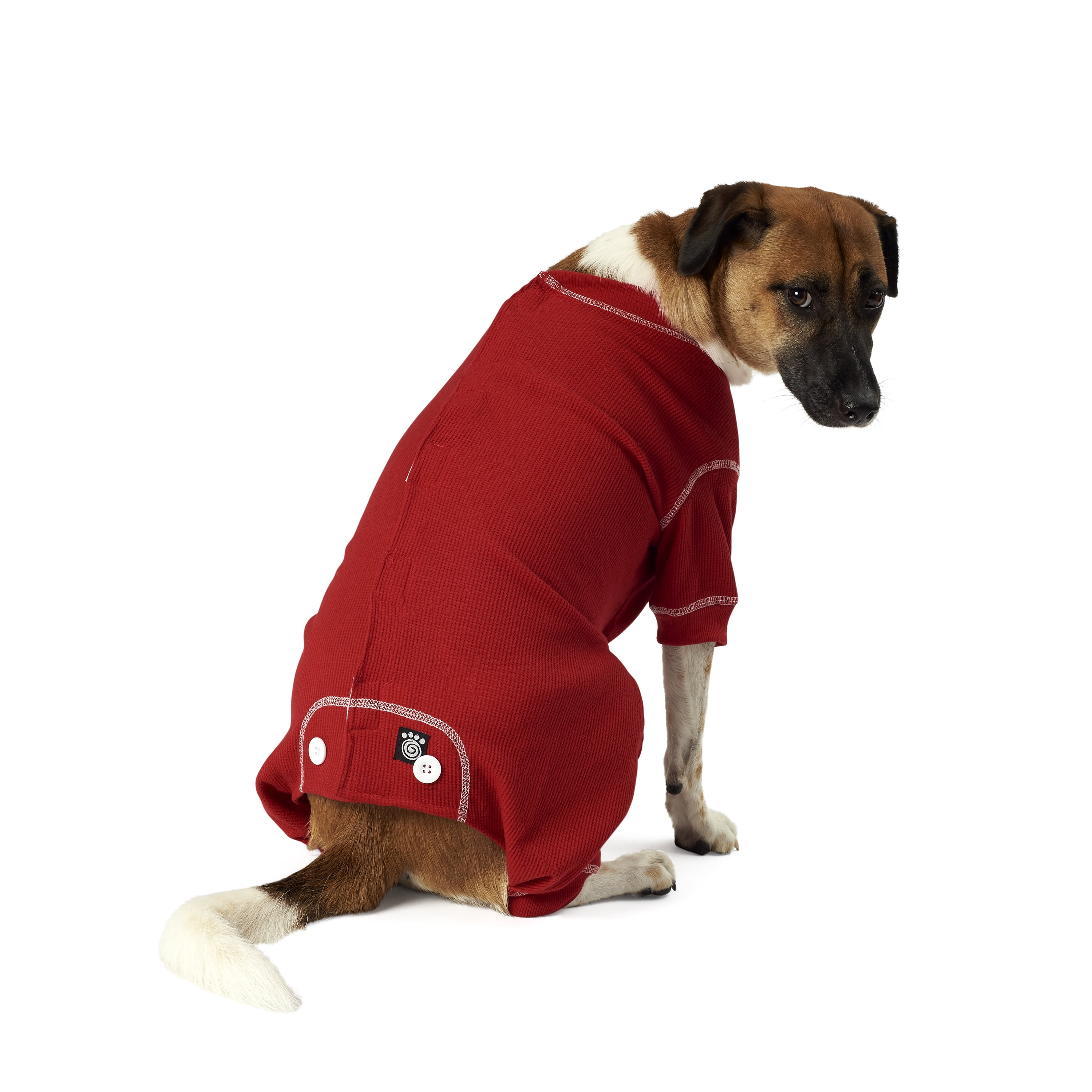 Cozy Thermal Dog Pajamas, Red w/White Stitching, Large