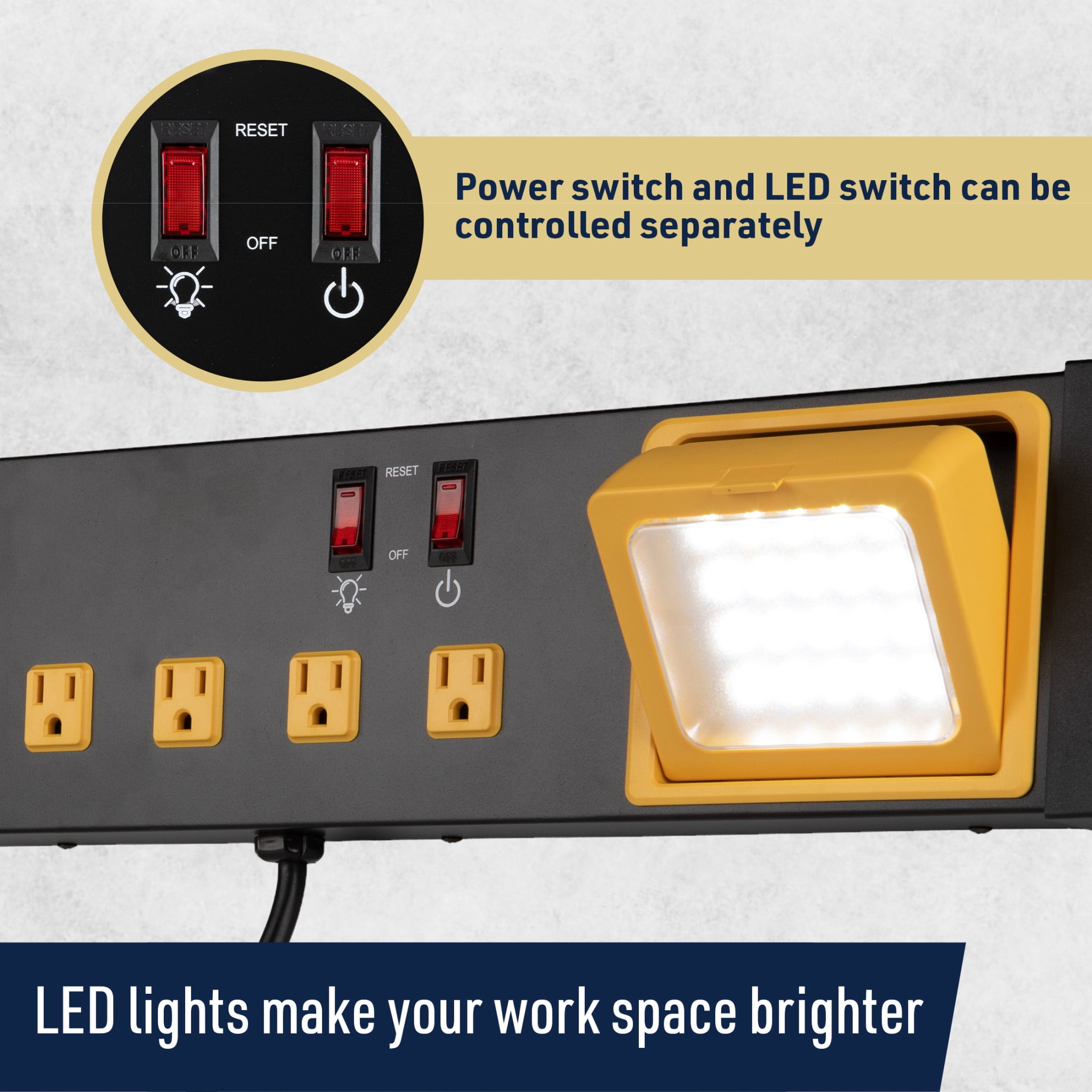 Kings County Tools UL Listed Metal Power Surge Protector with USB Ports, 8 Outlets, and LED Lights