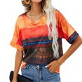 thumbnail image 1 of Camiseta de manga corta para mujer, informal, holgada, con estampado a rayas, cuello redondo, ligera y transpirable, 1 of 5