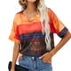 thumbnail image 1 of Camiseta de manga corta para mujer, informal, holgada, con estampado a rayas, cuello redondo, ligera y transpirable, 1 of 5