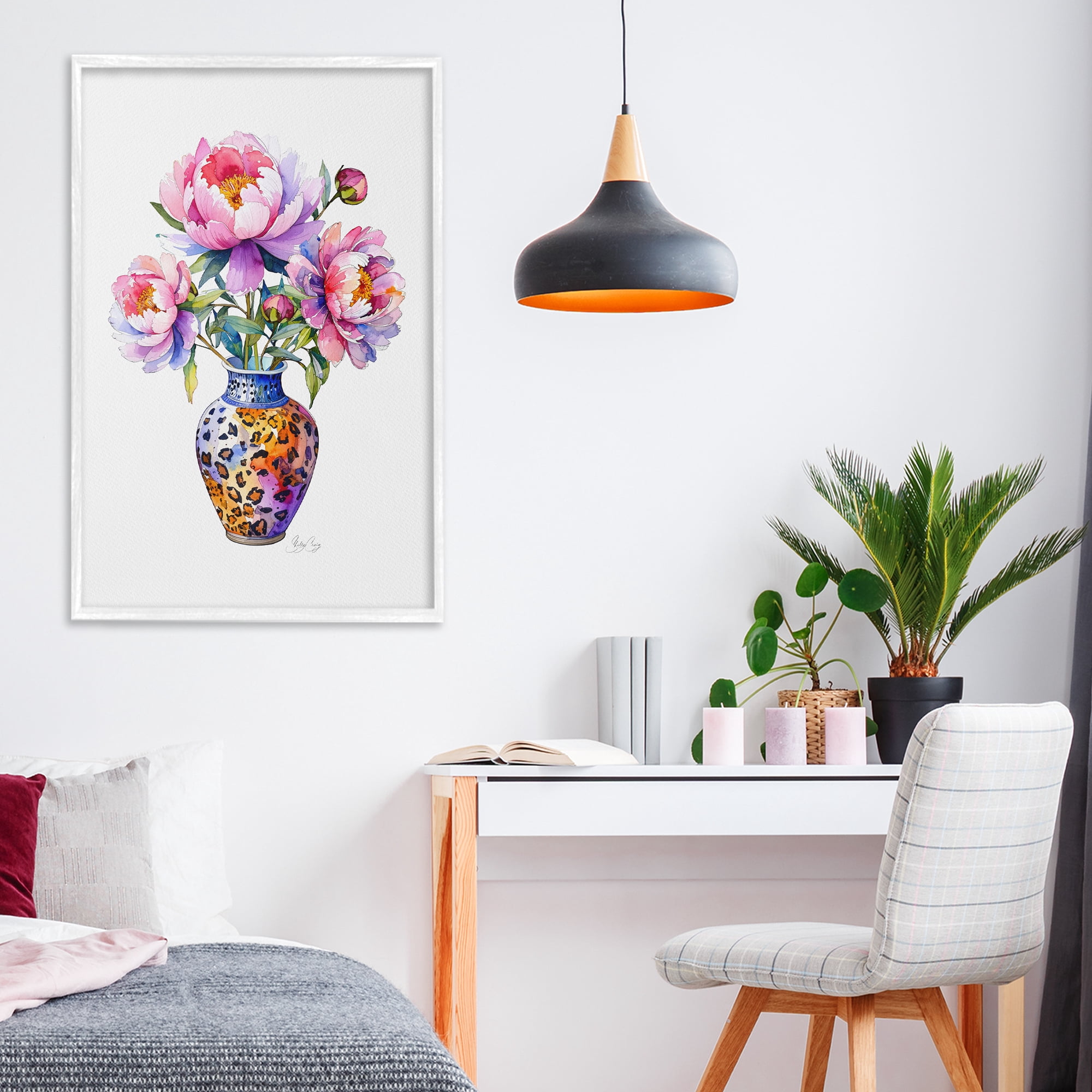 Stupell Industries Fierce Blooms Flower Vase White Framed Giclee Art, design by Shelly Craig