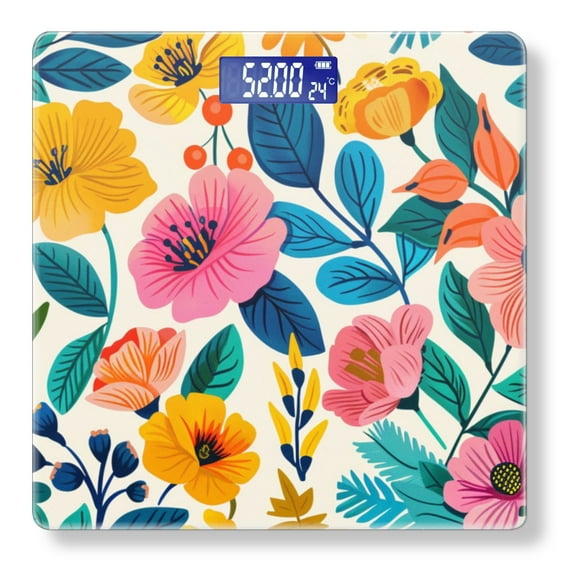 High Precision Body Weight Scale Smart Bathroom Scales with Large LCD Display(400lbs),Decorative for Bedroom-Colorful Flat Illustration Of Floral Pattern With Vibrant Flowers