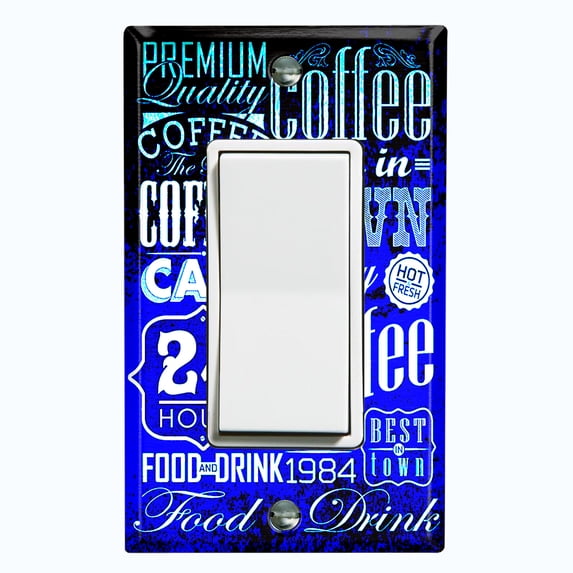 Metal Light Switch Wall Plate Outlet Cover (Coffee Shop Cafe Restaurant Sign Black Blue - Single Rocker)