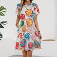 thumbnail image 2 of Pastel Rainbow Lollipop Short Sleeve Dress Women Summer Evening Dresses Ladies Sundress, 2 of 7