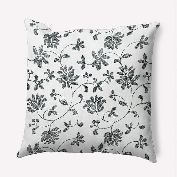 16" x 16" Simply Daisy Traditional Floral Indoor/Outdoor Polyester Throw Pillow, Black Qty 1