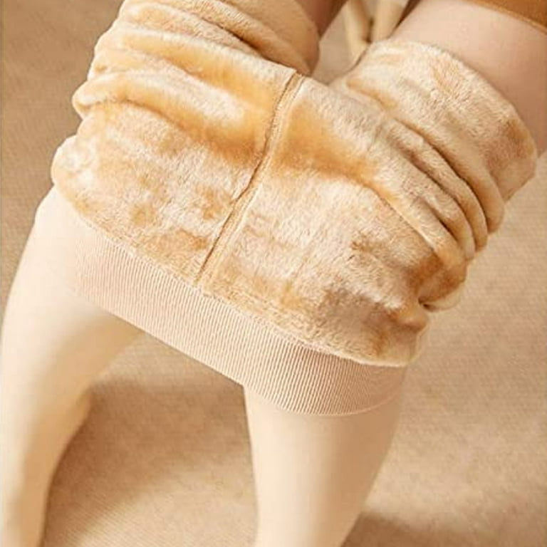 Women Skin Colored Leggings Fleece Lined Cotton Tights, Teen Girls