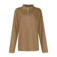 thumbnail image 5 of Polo Shirts for Women 2025 Fall Long Sleeve V Neck Collared, Business Casual Golf Loose Fit Blouses Light Brown S, 5 of 6