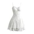 thumbnail image 3 of Huowey Vampire Gothic Dresses Women Halloween Floral Lace Fancy Cosplay Party Gown Spaghetti Strap Eye-Catching Halloween Dress,White,L, 3 of 4