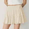 thumbnail image 4 of Womens Skirts Summer Knee Length New Summer Mini Skirts for Women 2025 Vacation Ruffle Elastic Waist A-Line Cute Casual Beach Short Skirt with Underneath New Beige M, 4 of 7