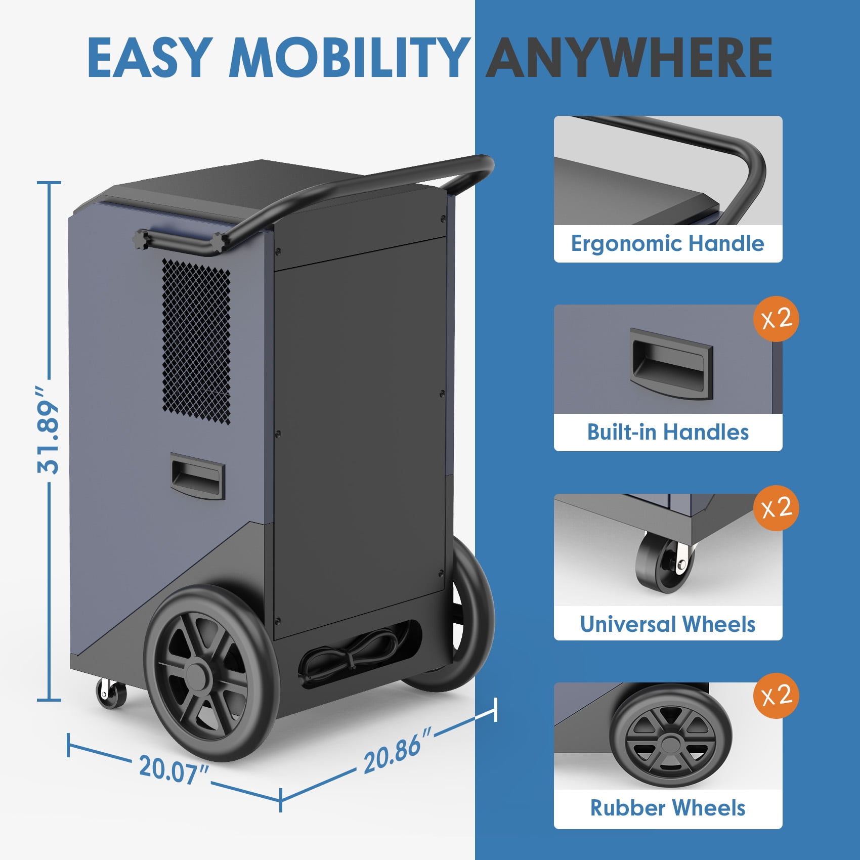 ANDTE 305 Pints Commercial Dehumidifier, Covers up to 5,200 sq. ft, Large Industrial Dehumidifier for Warehouses and Factories