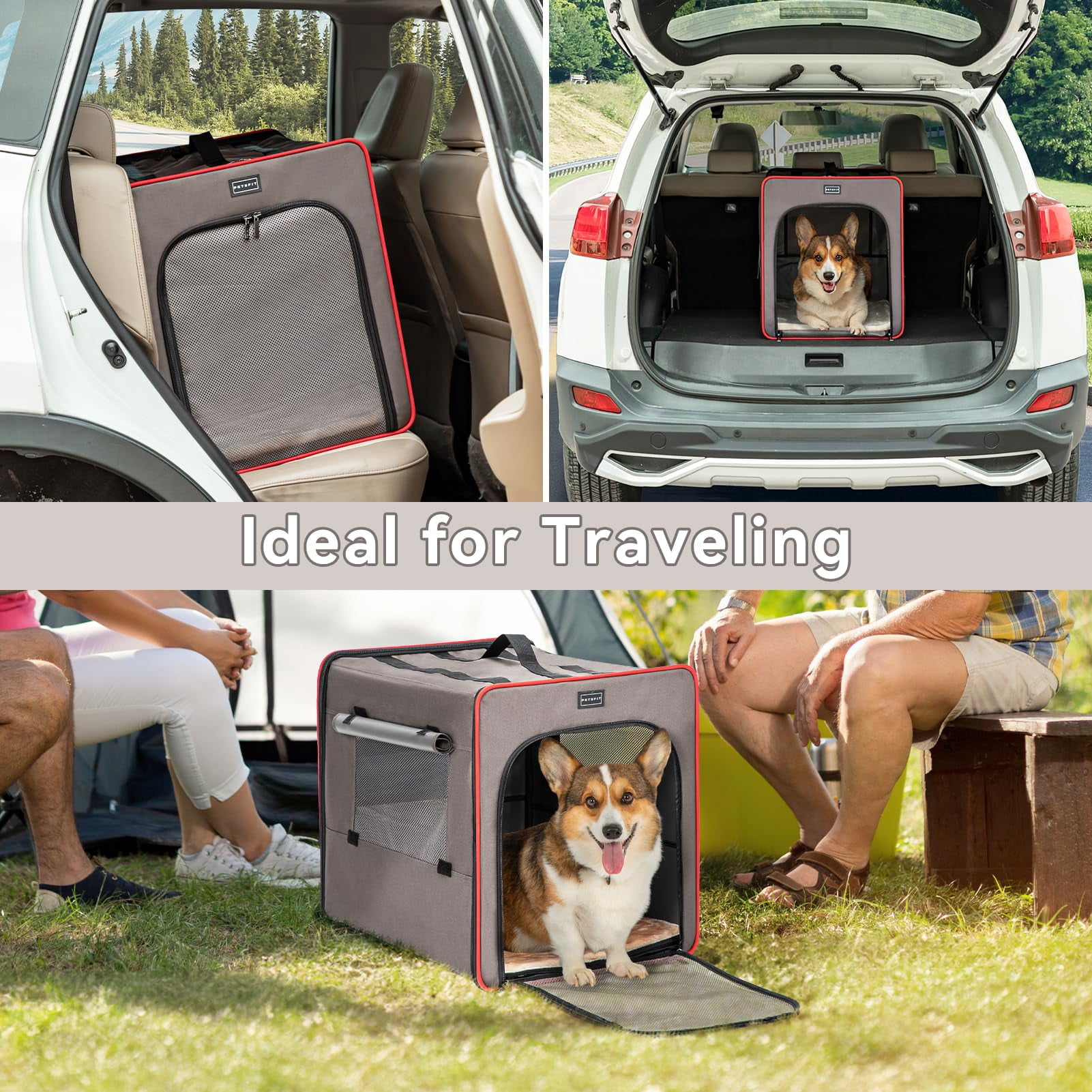 Portable Dog Crate Collapsible Soft Kennel 24 Inch with Thick Mat, Lightweight Foldable Pet Carrier for Travel Camping Car Home, Army Green