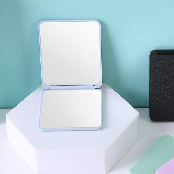 Portable Mini Handheld Makeup Mirror Blue Travel Office Purse Pocket Size