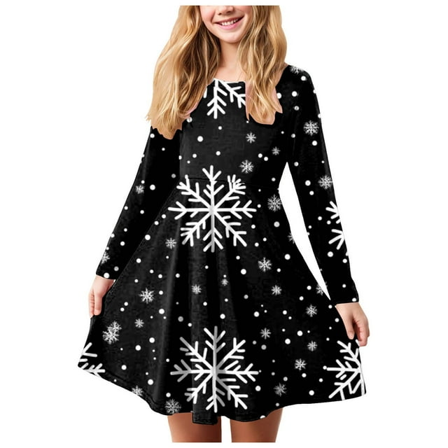 Splozh Robe de Noël pour Bébé Fille Robe de Noël pour Fille Imprimé Bal Fête Fête de Noël Robes pour Fille Violet, 3-4 Ans