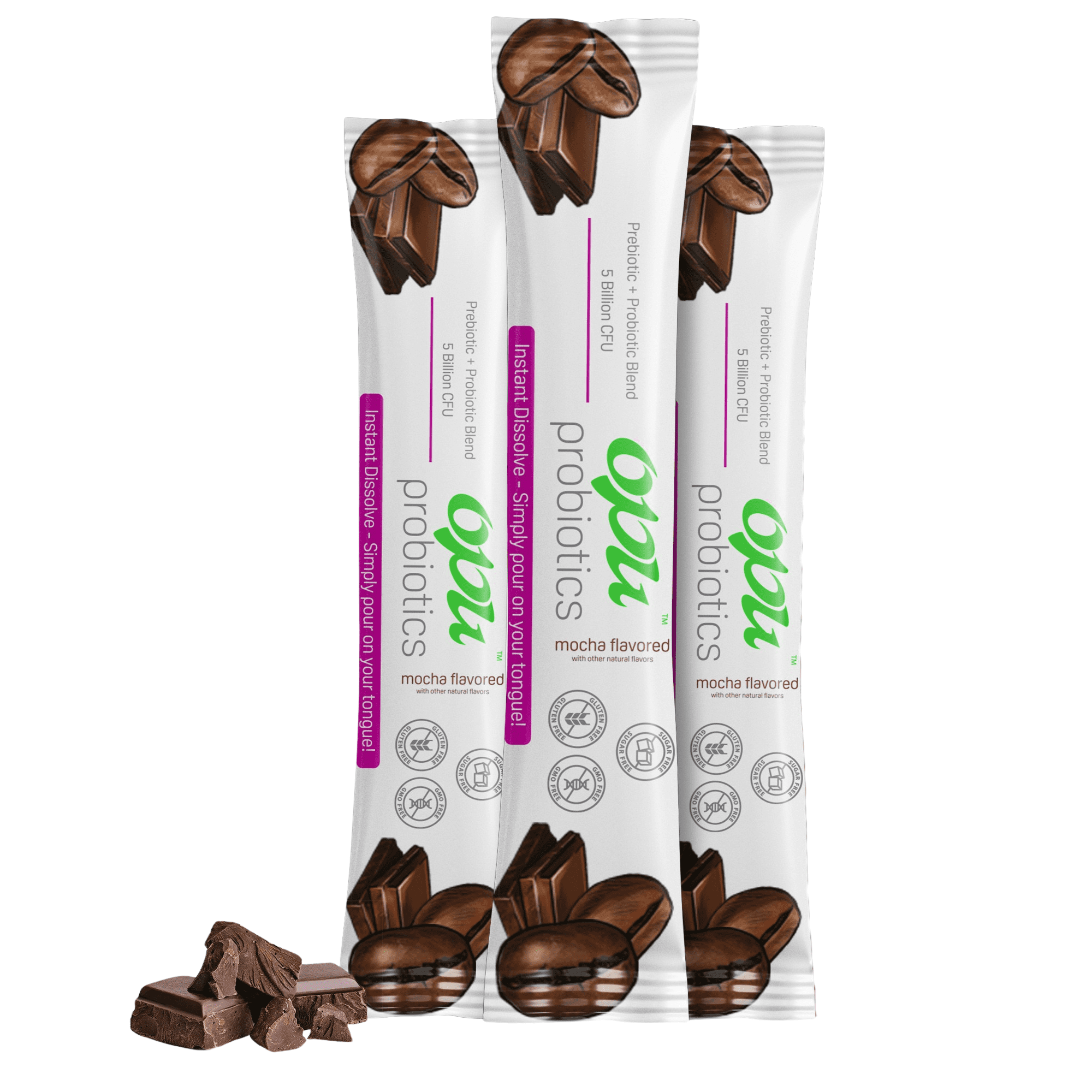 Opu Probiotics Mocha Flavor Daily Probiotic Powder, Pour-On-Tongue Stick Packs, 30 Count