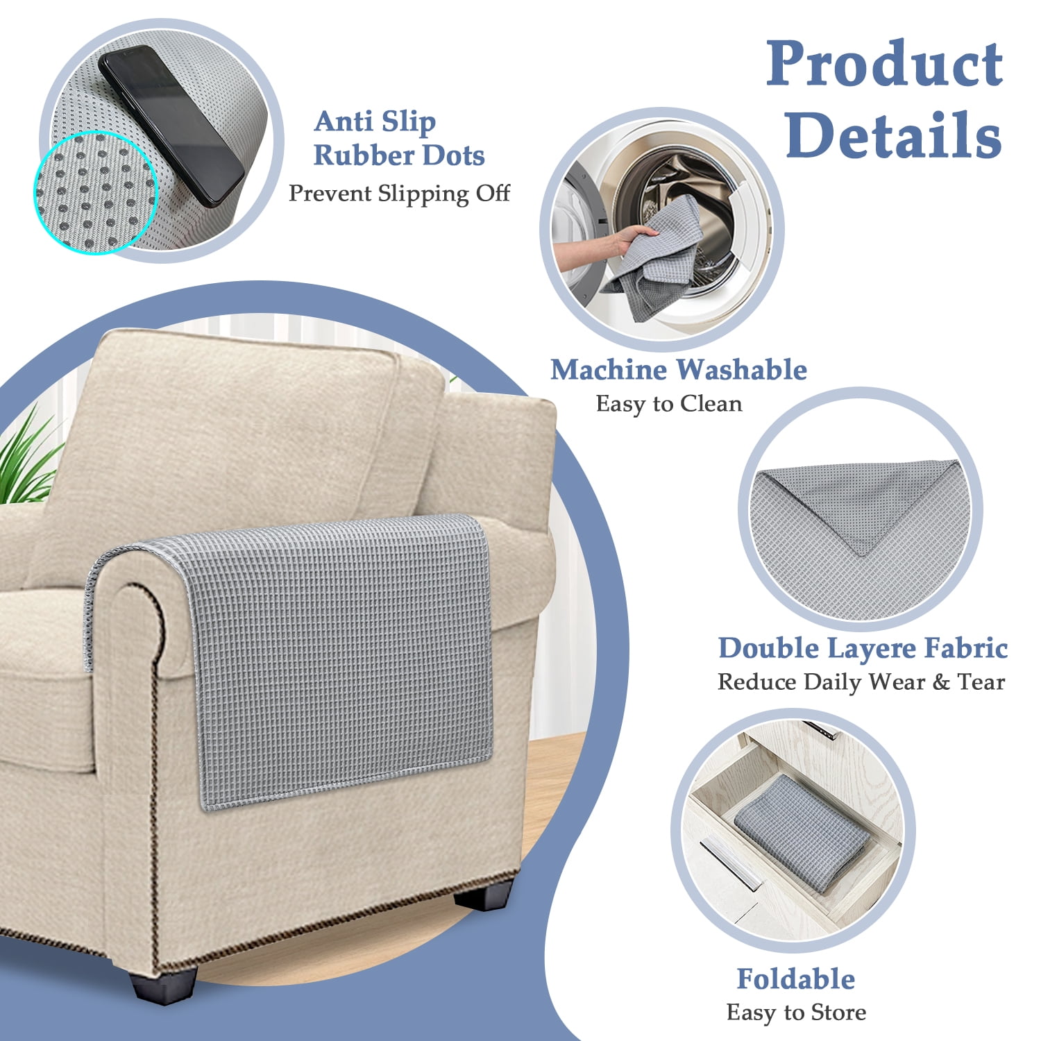 Headrest Covers for Recliners Protector Armrest Covers for Couch Chair Headrest Seat Padded for Sofa Reclining Armchair Cooling Pads Washable Pet Slipcovers Non Slip Furniture Covering