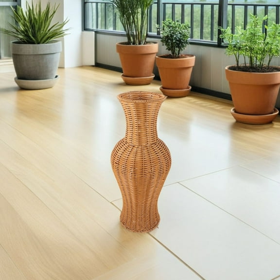 PTOOTP Imitation Rattan Vase Light Brown Plastic for Home Decoration 2Pcs