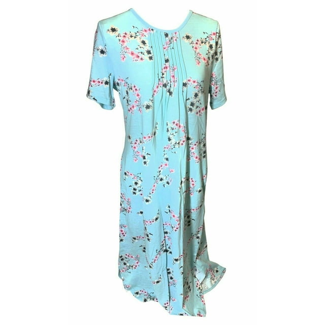 Claudel Robe de Nuit Adaptative pour Femmes, Patiente d'Hôpital, Motif Floral Aqua Ondulé, P/M