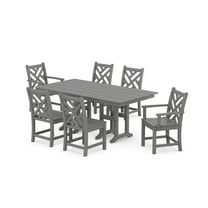 POLYWOOD Chippendale 7-Piece Farmhouse Dining Set in Slate Grey