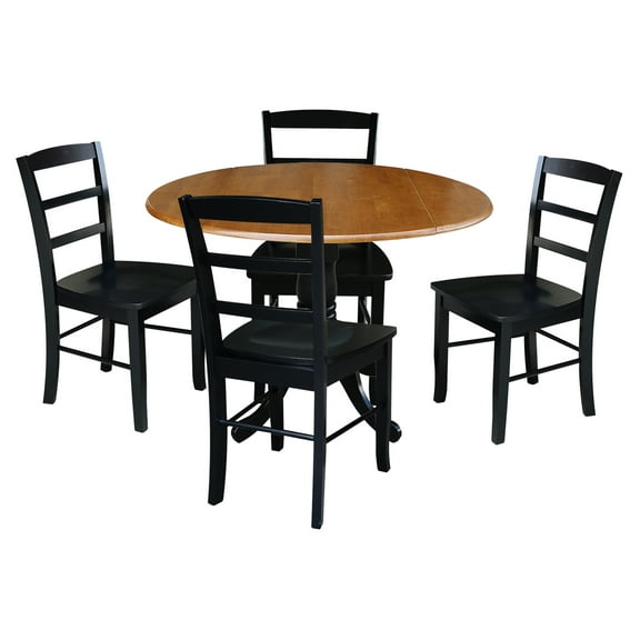 International Concepts Solid Wood 5-Piece Dining Set with 42 in. Dual Drop Leaf Dining Table and 4 Ladder Back Dining Chairs in Black/Cherry