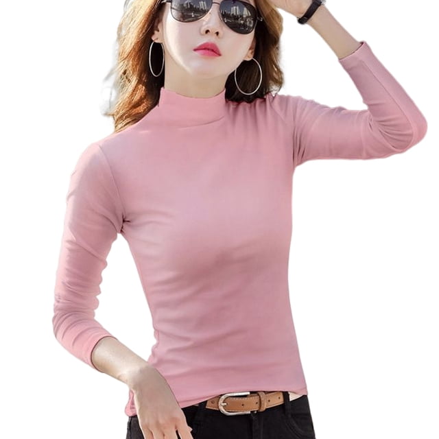 Qarigey Camiseta y cómoda de algodón con medio cuello, ropa interior de manga larga, jersey que combina con todo, abrigo elástico, delicado y Prendas para la parte del cuerpo Rosado Rosa L Qarigey AP013430-03