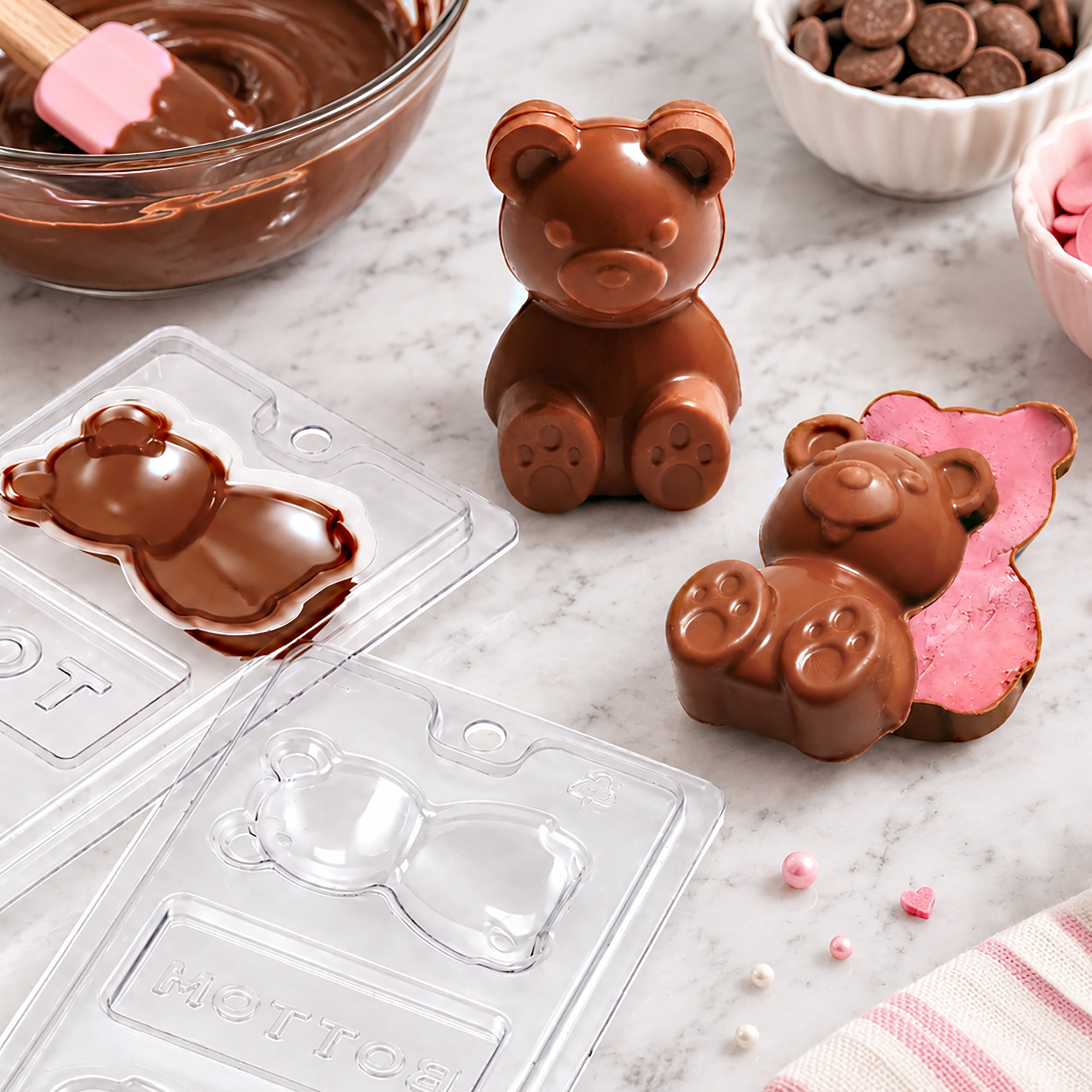 4 x 8 IN, Teddy Bear Shape, Plastic Candy Mold Set, Includes: 2 Rigid Plastic Molds (Top and Bottom), 2 Flexible Plastic Inserts for Each Cavity, by Way To Celebrate