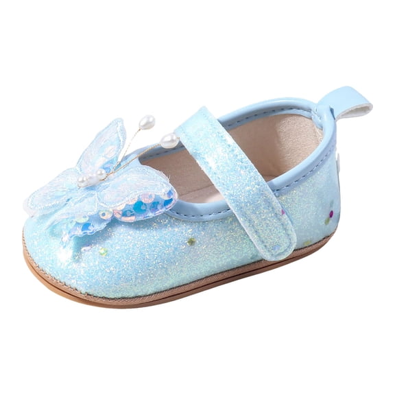 Splozh Baby Girls' Sandals Baby Shoes with Butterfly Spring Summer Rubber Sole Breathable Baby Shoes White Baby Girl Shoes Blue,US 5