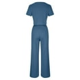 thumbnail image 4 of Brilliant Two Piece Outfits Women Plus Size Women Fall Temperament Casual Solid Color Long Sleeved Top+wide Leg Long Pants Suit Set Blue L, 4 of 8