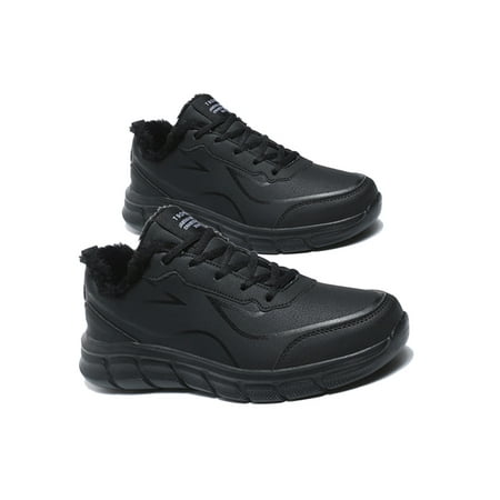 

Crocowalk Unisex Sneakers Lace Up Running Shoe Non-Slip Walking Shoes Lightweight Low Top Athletic Sneaker Mens Breathable Round Toe Trainers Black Plush Warm Shoes 8