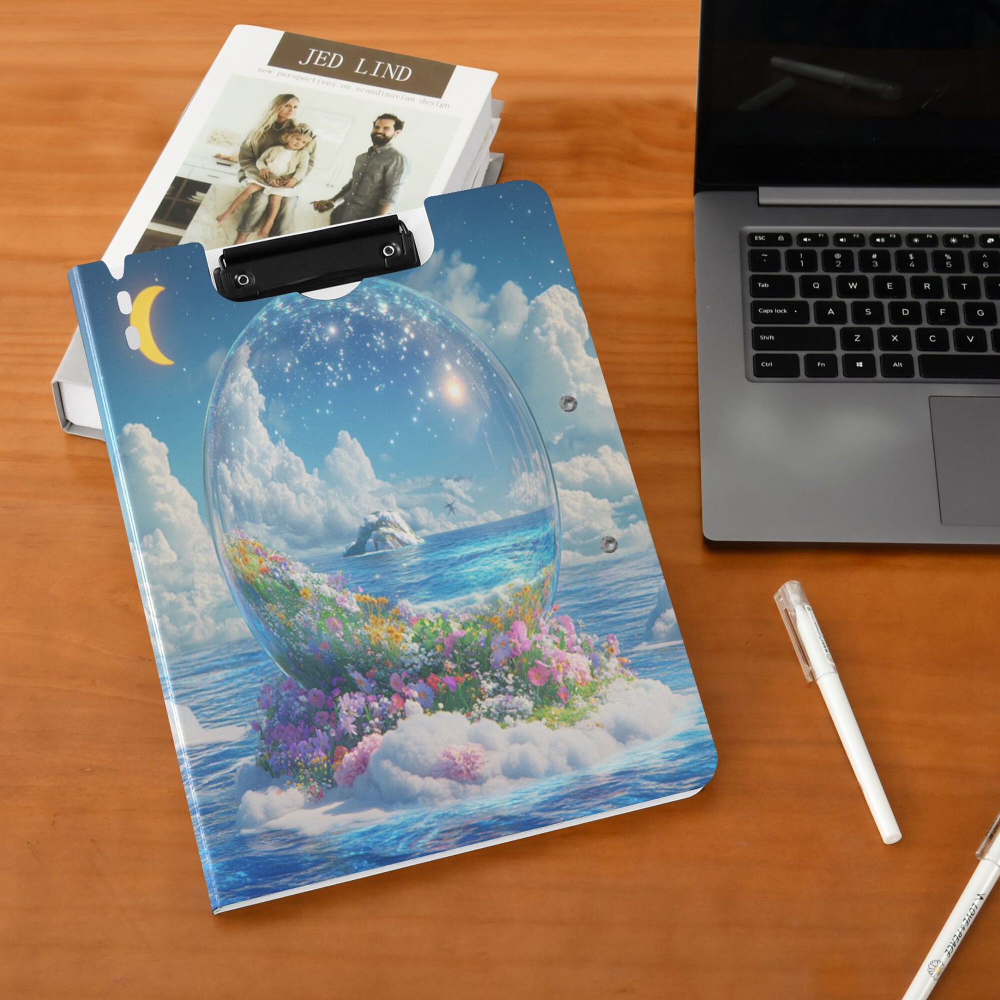 FORMRS A4 Clipboard Folder with Pen Holder Horizontal Foldable School Office Binder, Crystal Ocean