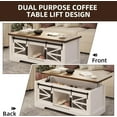 thumbnail image 4 of 47.2" Farmhouse Lift Top Coffee Table with Storage Sliding Barn Door & Large Hidden Compartment, Rustic Coffee Table with Lifting Top Storage Coffee Table for Living Room, 4 of 7