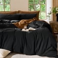 thumbnail image 4 of MooMee Duvet Cover Set King 100% Washed Cotton Linen Like Textured Breathable 3-Piece (Black, 104"x90"), 4 of 8