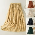 thumbnail image 2 of Skirt for Women Retro Midi Polka Dot Skirt Elastic Waist Cotton and Linen Hem Pleated Skirt Womens Long Skirts Beige L, 2 of 6