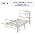 thumbnail image 4 of Allewie Twin Metal Platform Bed Frame with Vintage Pattern Headboard/Footboard, No Box Spring Needed, White, 4 of 8