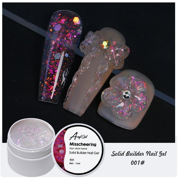 Gel para extensiones de uñas, gel para extensiones de uñas con lentejuelas, gel de fototerapia moldeable, 15 ml
