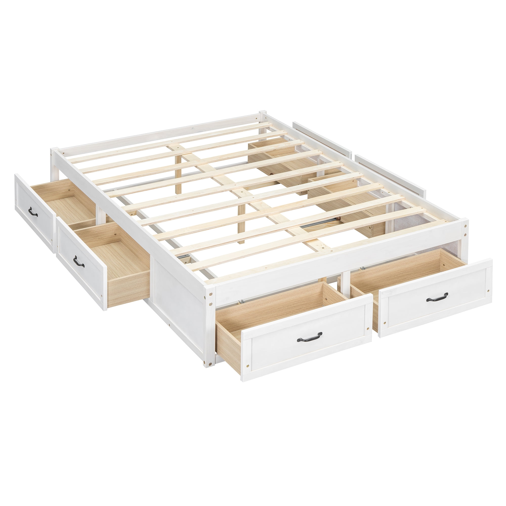 Aukfa Full Size Storage Platform Bed with 6 Drawers, Farmhouse Captain Bed Frame, Antique White