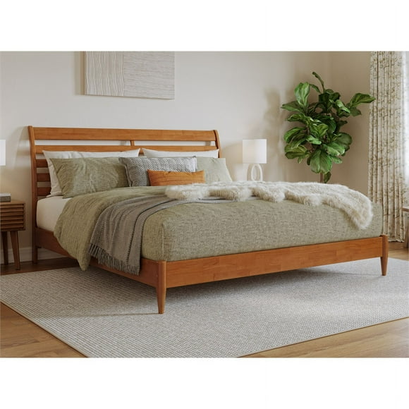 Savannah King Wood Low Profile Platform Bed in Light Toffee