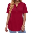 thumbnail image 2 of Fantaslook V Neck Henley Blouses for Women Dressy Casual Tops Summer Short Sleeve Shirts Fashion Clothes, 2 of 8