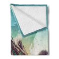 thumbnail image 2 of Fantasy World Soft Flannel Fleece Blanket, Man and Dog Looking at Crashed Spaceship Imagination Futuristic Illustration, Cozy Plush for Indoor and Outdoor Use, 50" x 60", Blue Green, by Ambesonne, 2 of 5