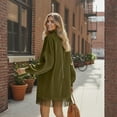 thumbnail image 5 of Women's Dress Long Sleeve High Neck Loose Fit Solid Color Suede with Pockets and Tassel Detail Midi Dress for Spring Fall,Green,S, 5 of 7